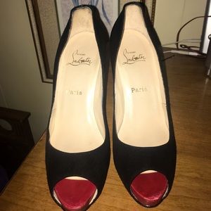 Christian Louboutin Black Suede Peep-toe Pumps